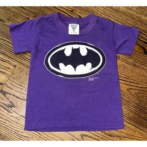 VTG 1991 Batman T-Shirt Kids 5/6 USA Purple Single Stitch DC Comics Crew